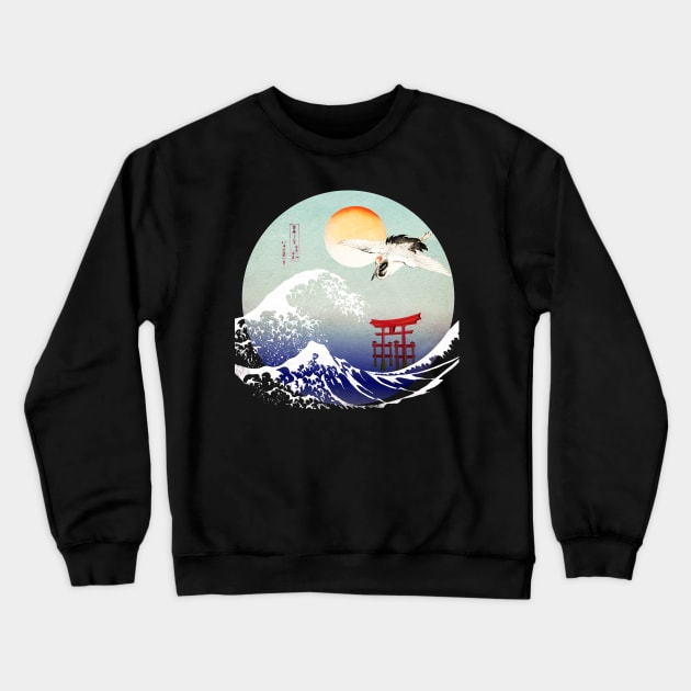 The Great Wave Japanese Crane Crewneck Sweatshirt by Bluepress